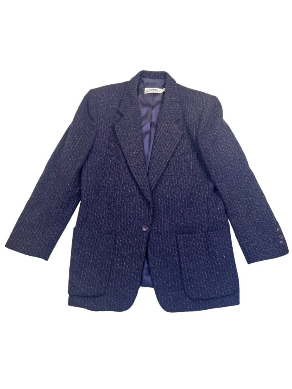 Vtg Linda Allard Ellen Tracy Purple Tweed Blazer Sz 8 Single Button Academia